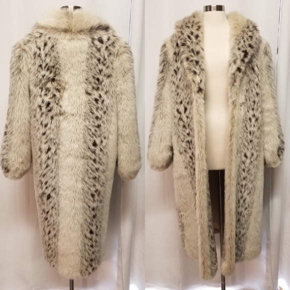Vintage 80s Retro Monterey Fashions Faux Fur Snow Leopard Cruella Trench Coat 10 - Picture 4 of 11
